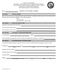 Document preview: Form HCD481.8B Notice of Escrow Closing - California