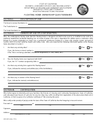 Document preview: Form HCD487.4 Floating Home Ownership Questionnaire - California