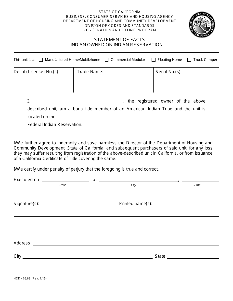 Form HCD476.6E - Fill Out, Sign Online and Download Printable PDF ...