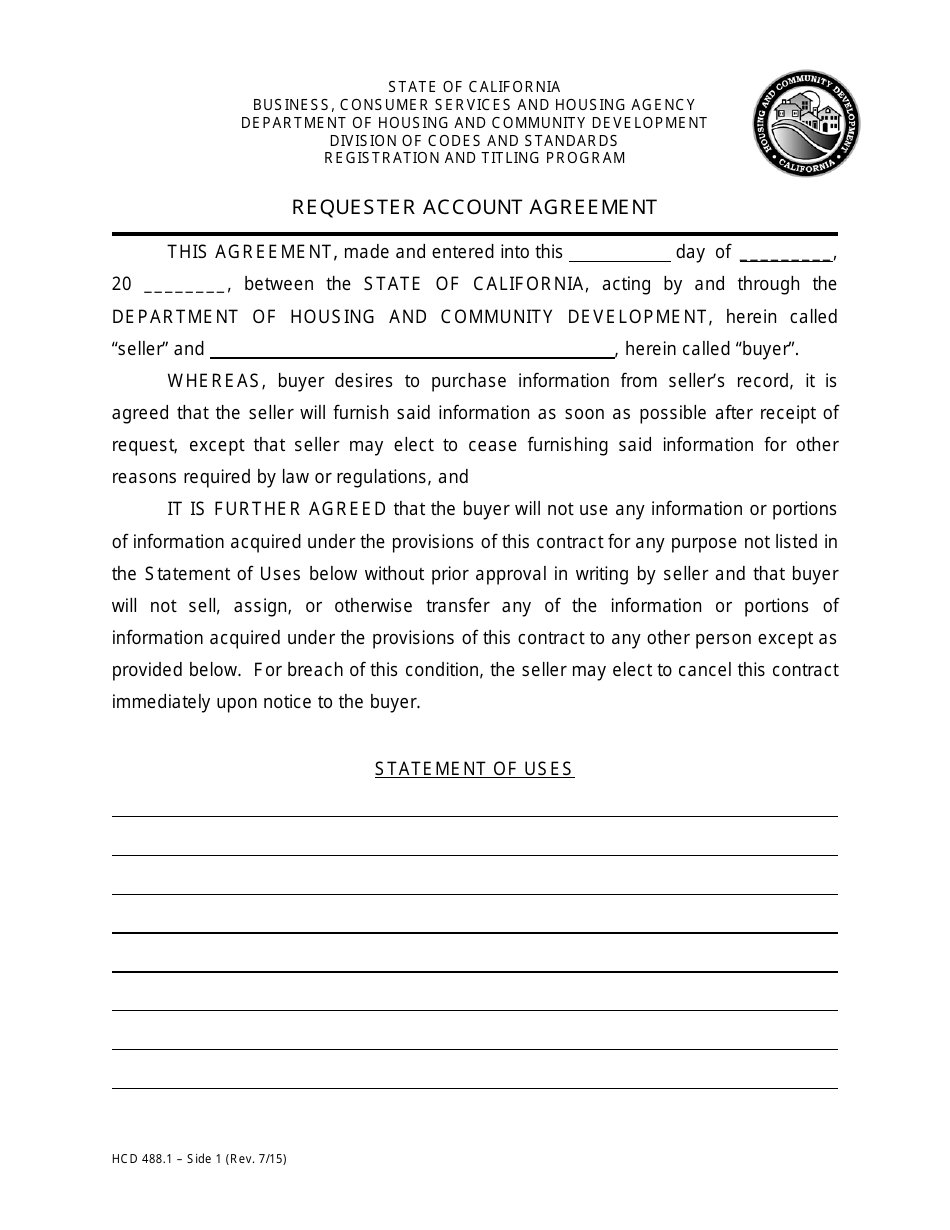 Form HCD488.1 - Fill Out, Sign Online and Download Printable PDF ...