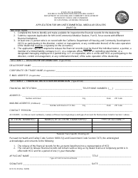 Form HCD OL50 &quot;Application for Mh-Unit/Commercial Dealers (Part D)&quot; - California