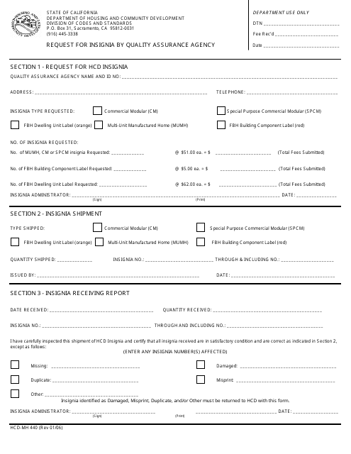 Form HCD-MH440  Printable Pdf