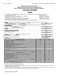 Form HCD-MH527 Manufactured Home Electrical Load Worksheet - California, Page 2
