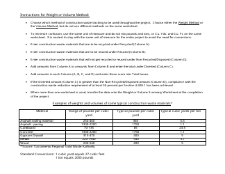 Form CW3 Construction Waste Management Worksheet (Weight Method) - California, Page 2