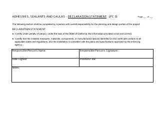 Form PC3 &quot;Adhesives, Sealants and Caulks - Declaration Statement&quot; - California