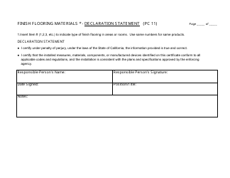 Document preview: Form PC11 Finish Flooring Materials - Declaration Statement - California