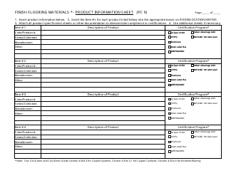 Form PC9 &quot;Finish Flooring Materials - Product Information Sheet&quot; - California