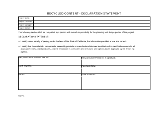 Form RCV4 &quot;Recycled Content - Declaration Statement&quot; - California