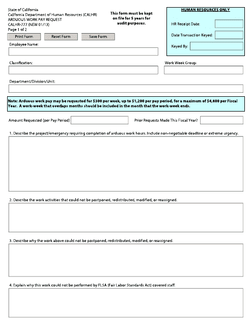 Form CALHR-777 - Fill Out, Sign Online and Download Fillable PDF ...