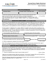 Form CALHR770 Exempt Return Rights Worksheet - California