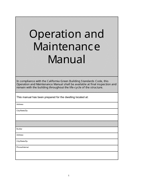 Operation and Maintenance Manual - California