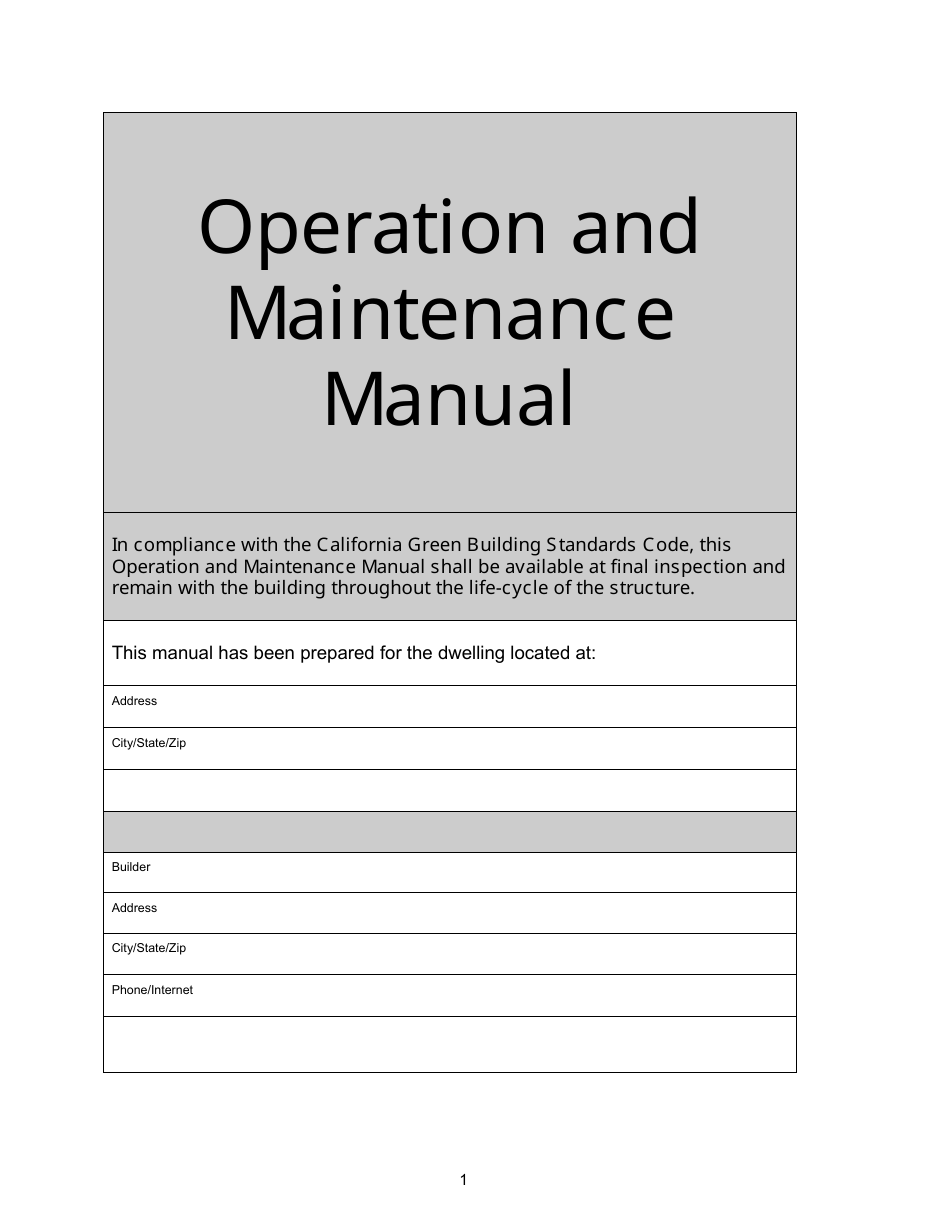 Operation and Maintenance Manual - California, Page 1