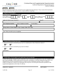 Form CALHR884 Criminal Record Supplemental Questionnaire - California
