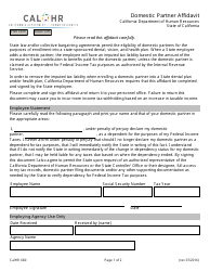 Form CALHR680 Affidavit for Domestic Partners Being Claimed as Economic Dependents - California