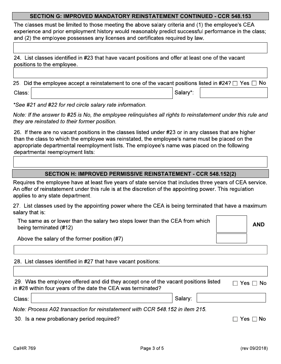 Form CALHR769 Cea Return Rights Worksheet - California, Page 3