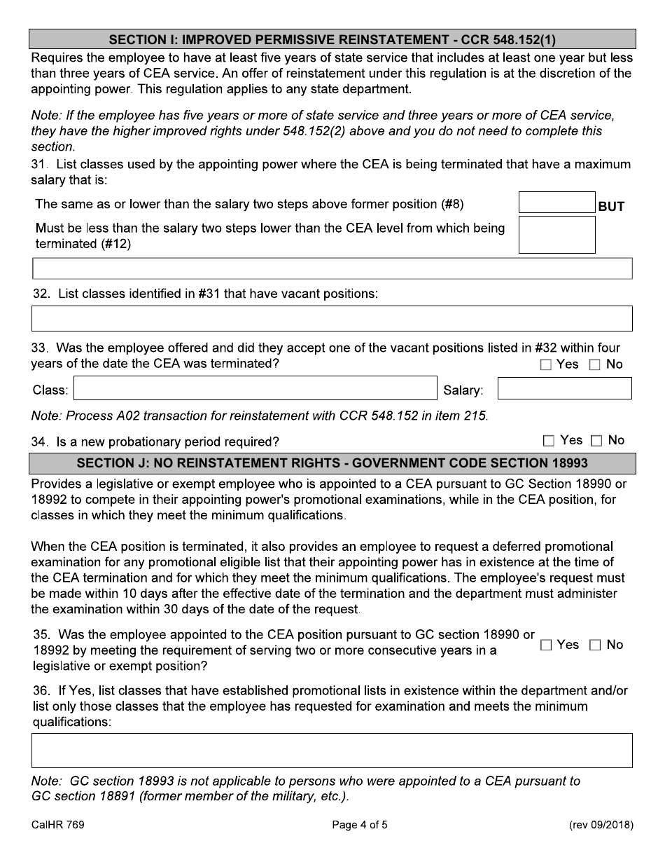 Form CALHR769 Cea Return Rights Worksheet - California, Page 4