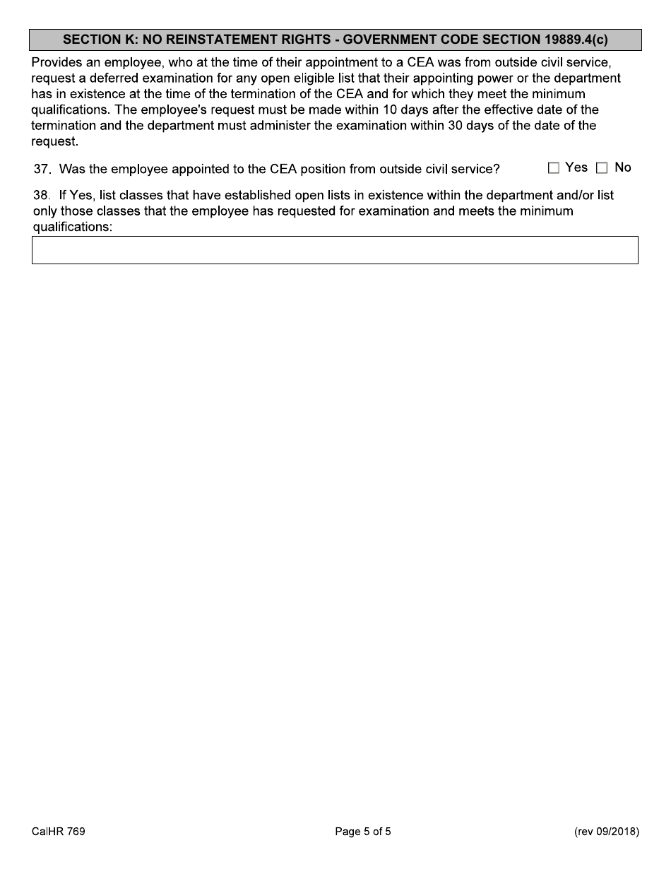 Form CALHR769 Cea Return Rights Worksheet - California, Page 5