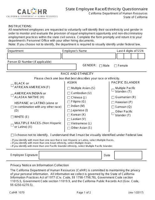 Form CALHR1070 Printable Pdf