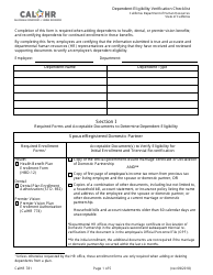 Document preview: Form CALHR781 Dependent Eligibility Verification Checklist - California