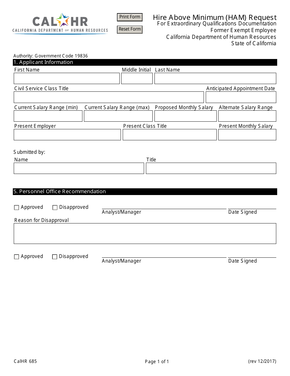 Form CALHR685 - Fill Out, Sign Online and Download Fillable PDF ...