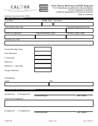 Document preview: Form CALHR691 Hire Above Minimum (Ham) Request for Extraordinary Qualifications Documentation - Former Legislative Employee - California