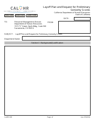 Form CALHR009 Layoff Plan and Request for Preliminary Seniority Scores - California