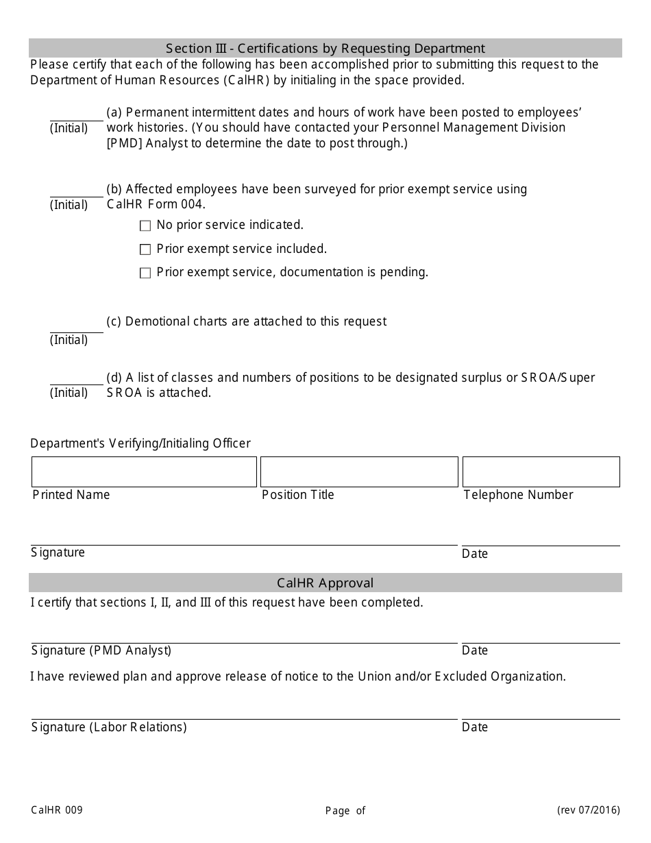 Form CALHR009 - Fill Out, Sign Online and Download Fillable PDF ...