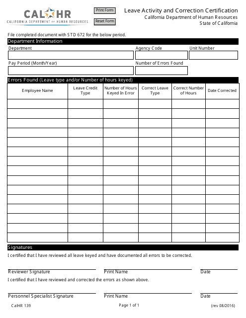 Form CALHR139 - Fill Out, Sign Online and Download Fillable PDF ...