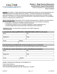 Document preview: Form CALHR601 Robert L. Negri Human Resources Achievement Award Nomination - California
