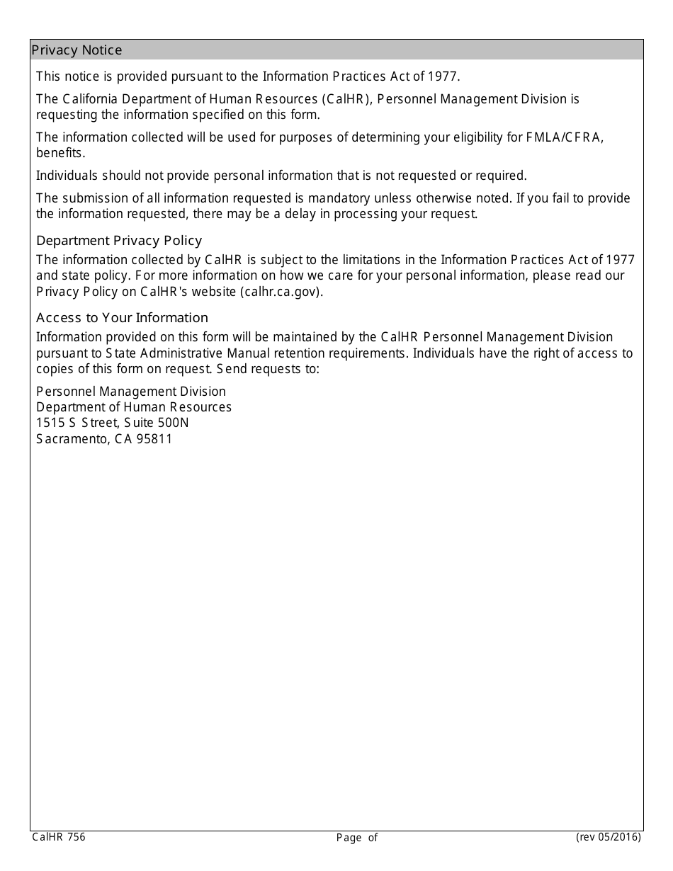 Form CALHR756 Certification of Qualifying Exigency for Military Family Leave (Family and Medical Leave Act) - California, Page 3