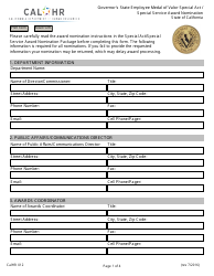 Document preview: Form CALHR012 Governor's State Employee Medal of Valor Special Act / Special Service Award Nomination - California