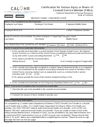 Form CALHR757 Certification for Serious Injury or Illness of Covered Service Member (Fmla) for Military Caregiver Leave - California