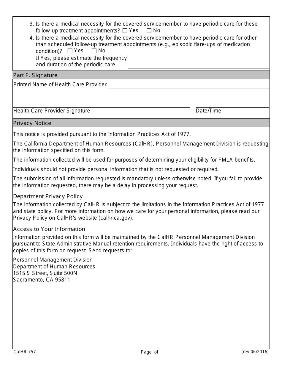 Form CALHR757 Certification for Serious Injury or Illness of Covered Service Member (Fmla) for Military Caregiver Leave - California, Page 3