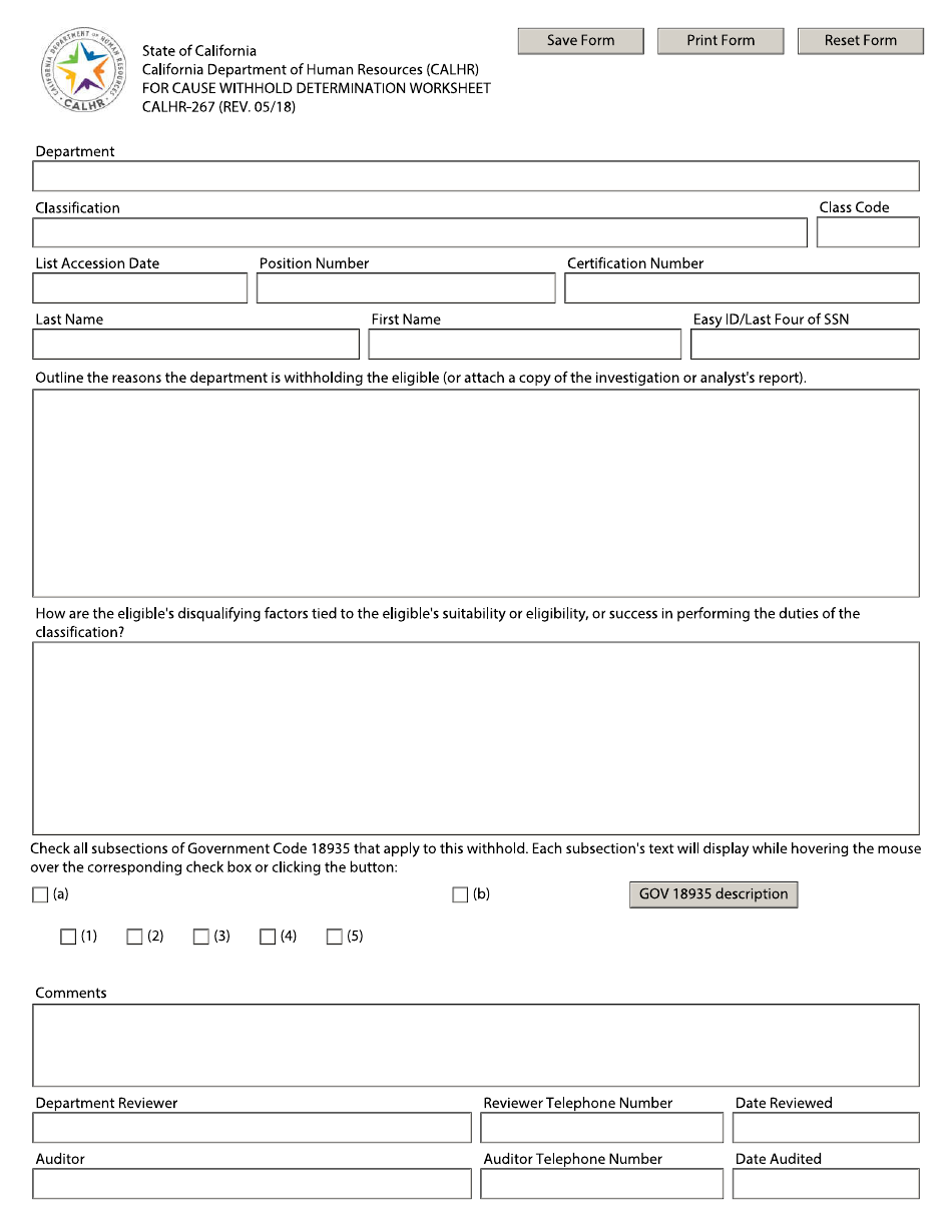 Form CALHR-267 - Fill Out, Sign Online and Download Fillable PDF ...