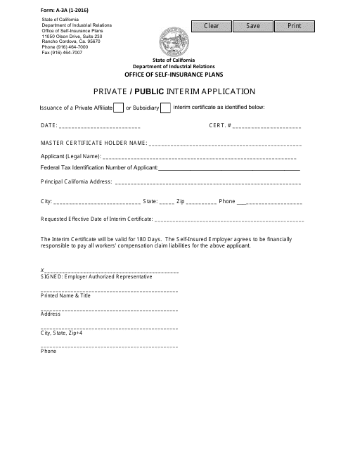 Form A-3A Private / Public Interim Application - California