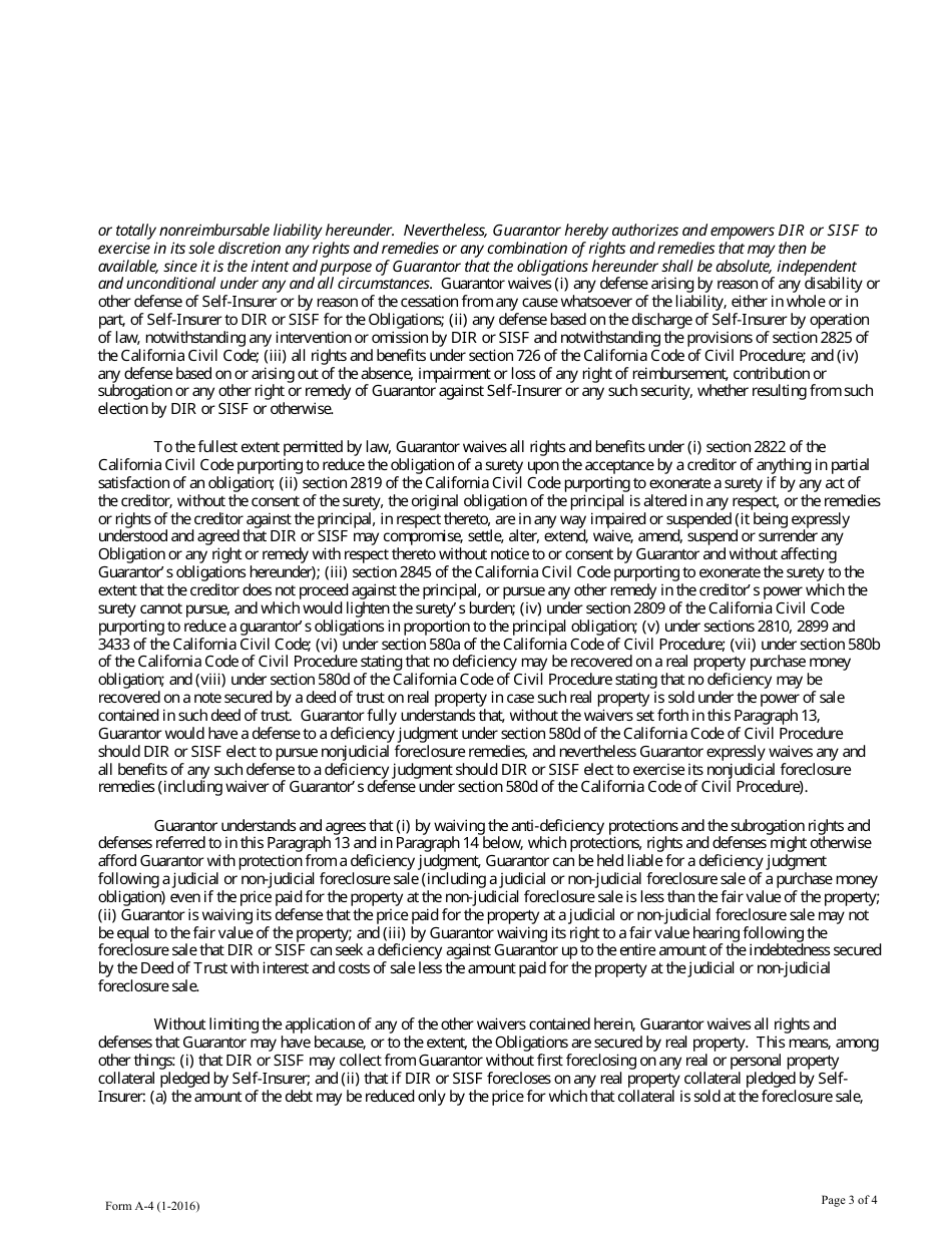 Form A-4 Guaranty of Workers Compensation Liabilities - California, Page 3