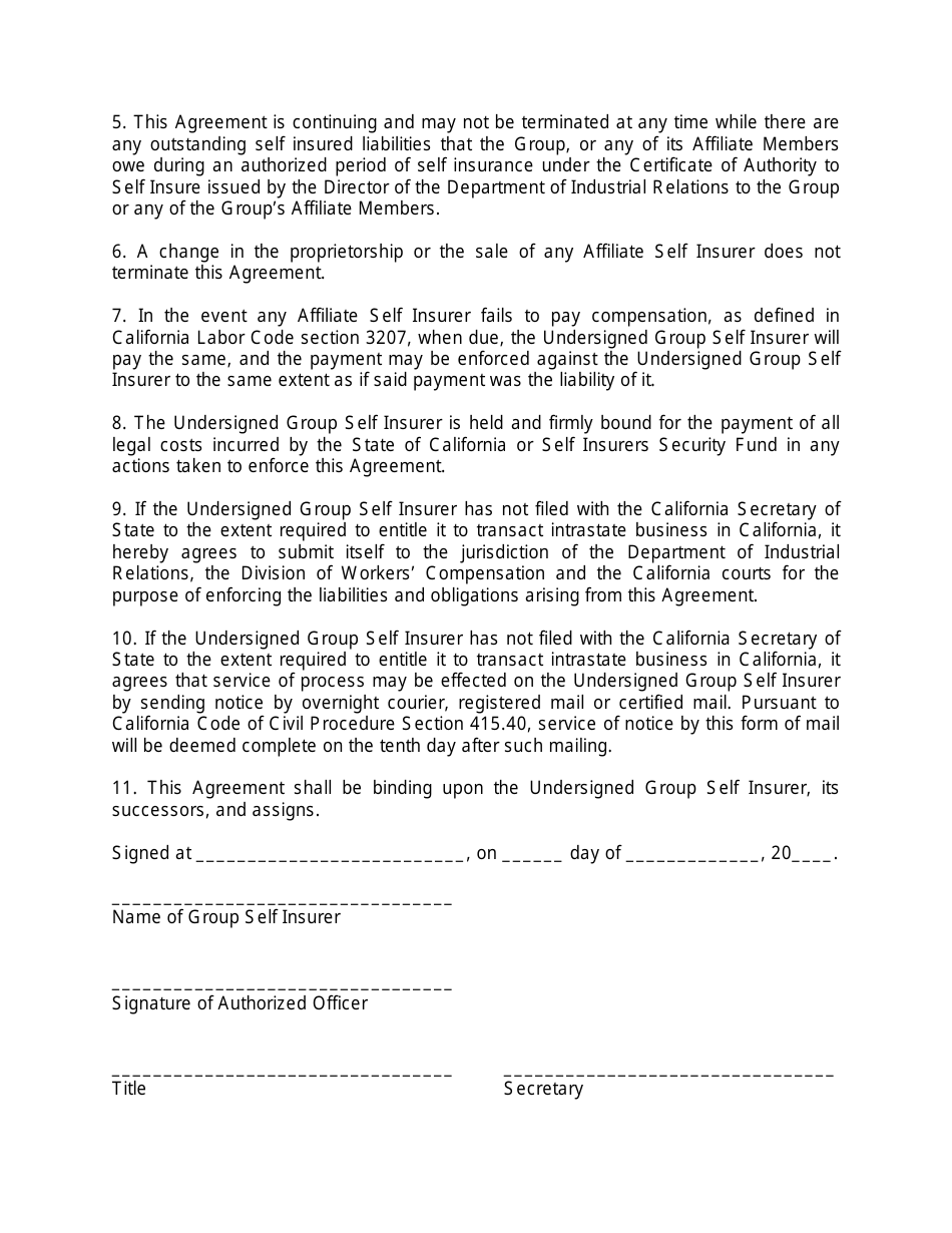 Form S-5 Agreement of Assumption and Guarantee of Workers Compensation Liabilities for Group and Affiliate Members - California, Page 2