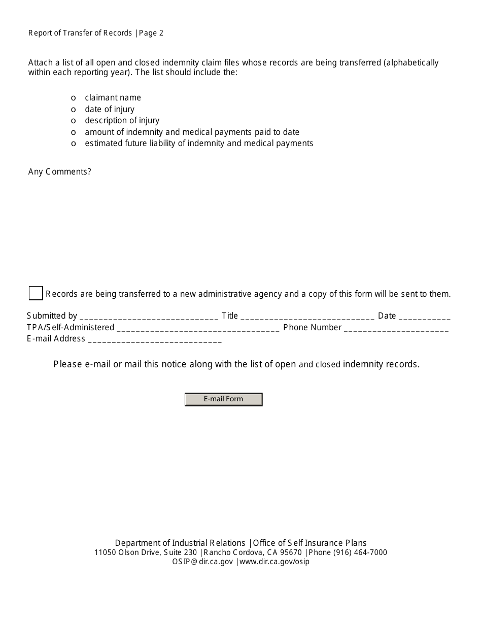 Report of Transfer of Records - California, Page 2