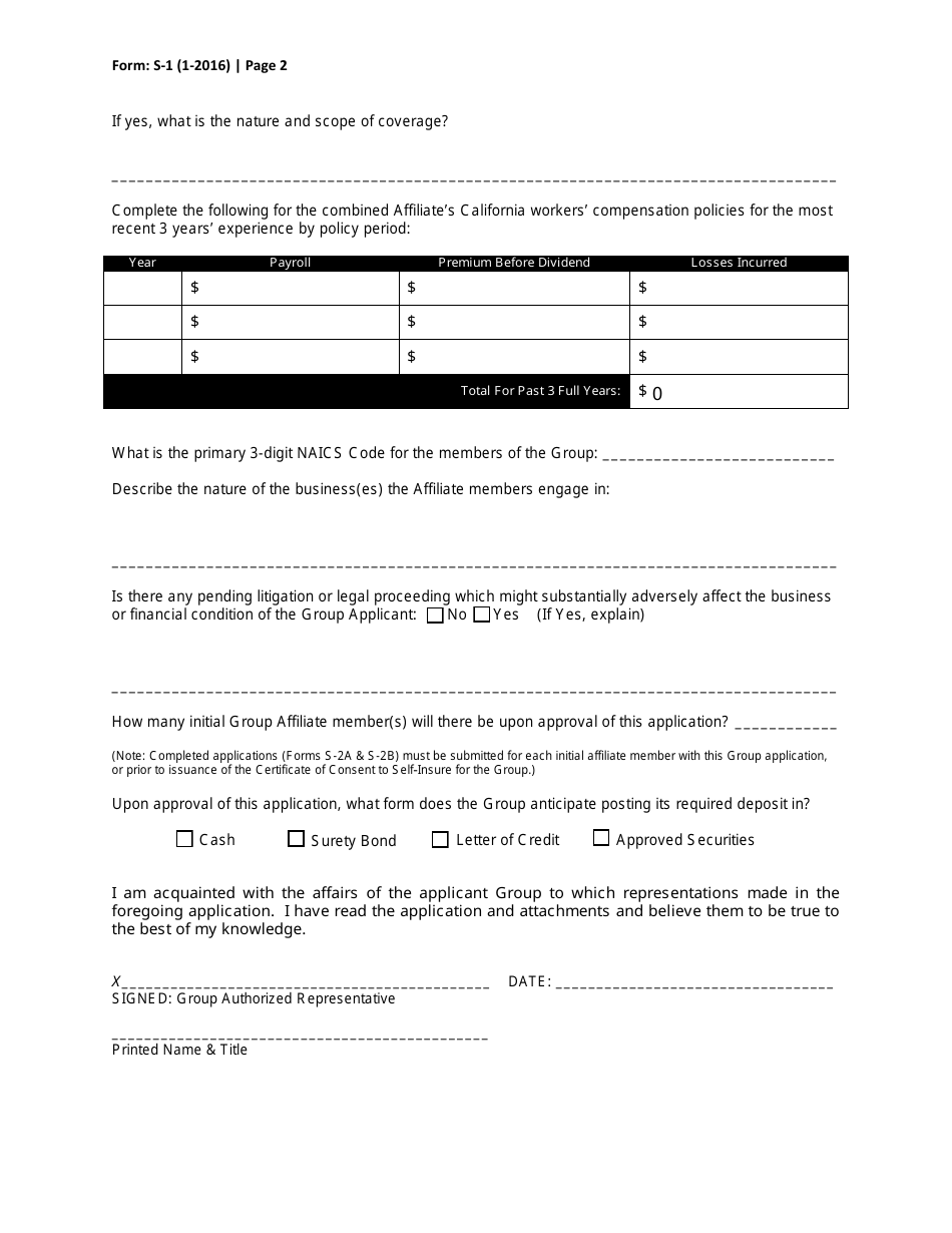 Form S 1 Download Fillable PDF or Fill Online Group Master Application