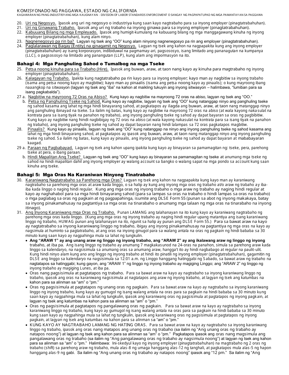 Instructions for DLSE Form 1 Initial Report or Claim - California (Tagalog), Page 3