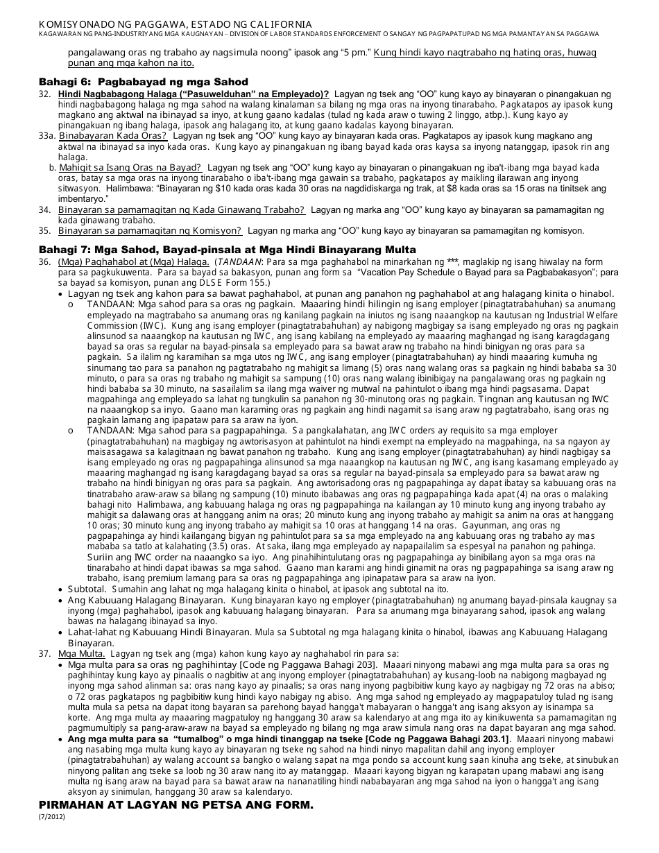 Instructions for DLSE Form 1 Initial Report or Claim - California (Tagalog), Page 4