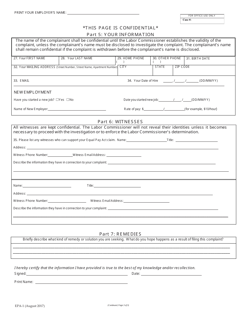 Form EPA-1 Equal Pay Act Complaint - California, Page 3