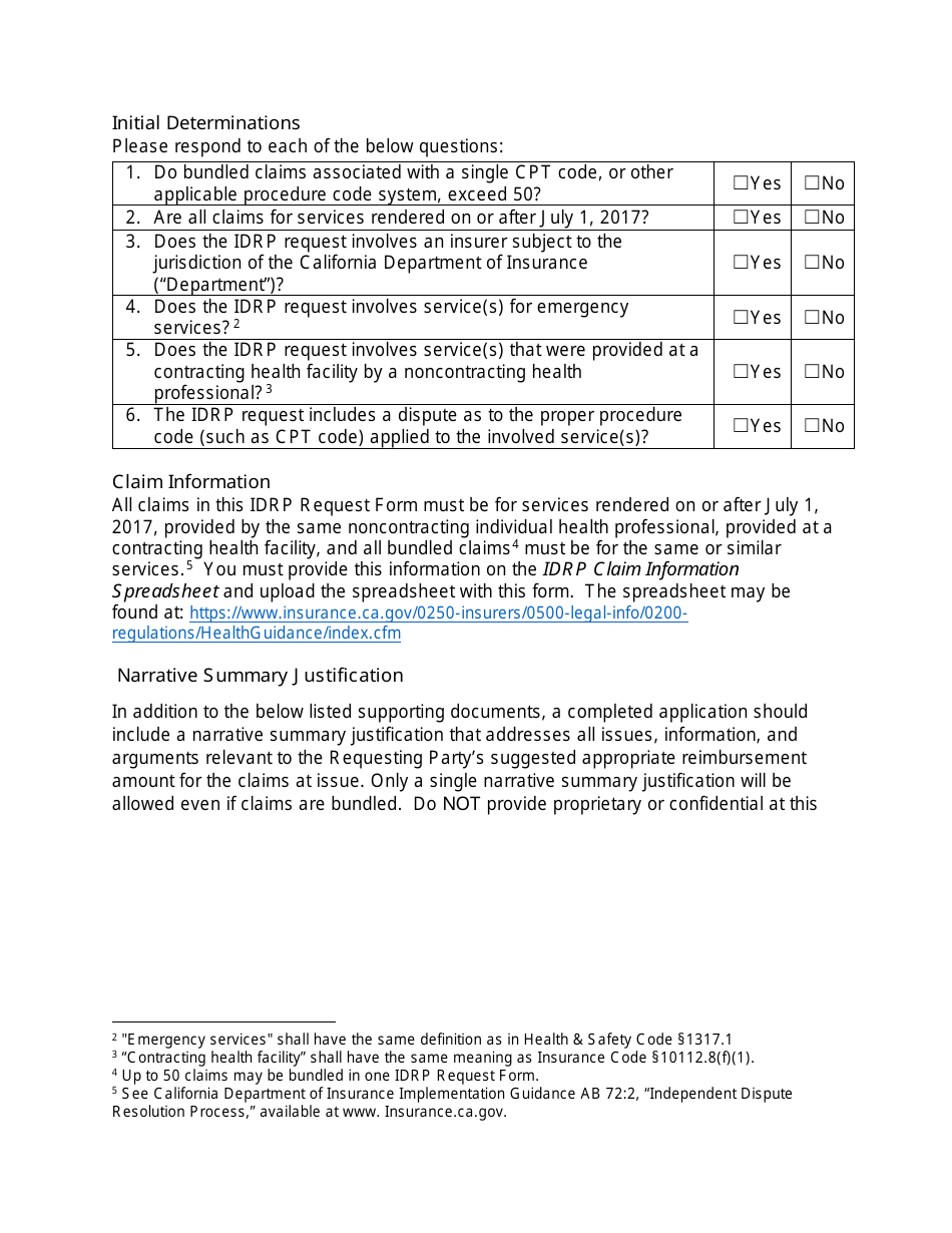 Independent Dispute Resolution Process (Idrp) Request Form - California, Page 2