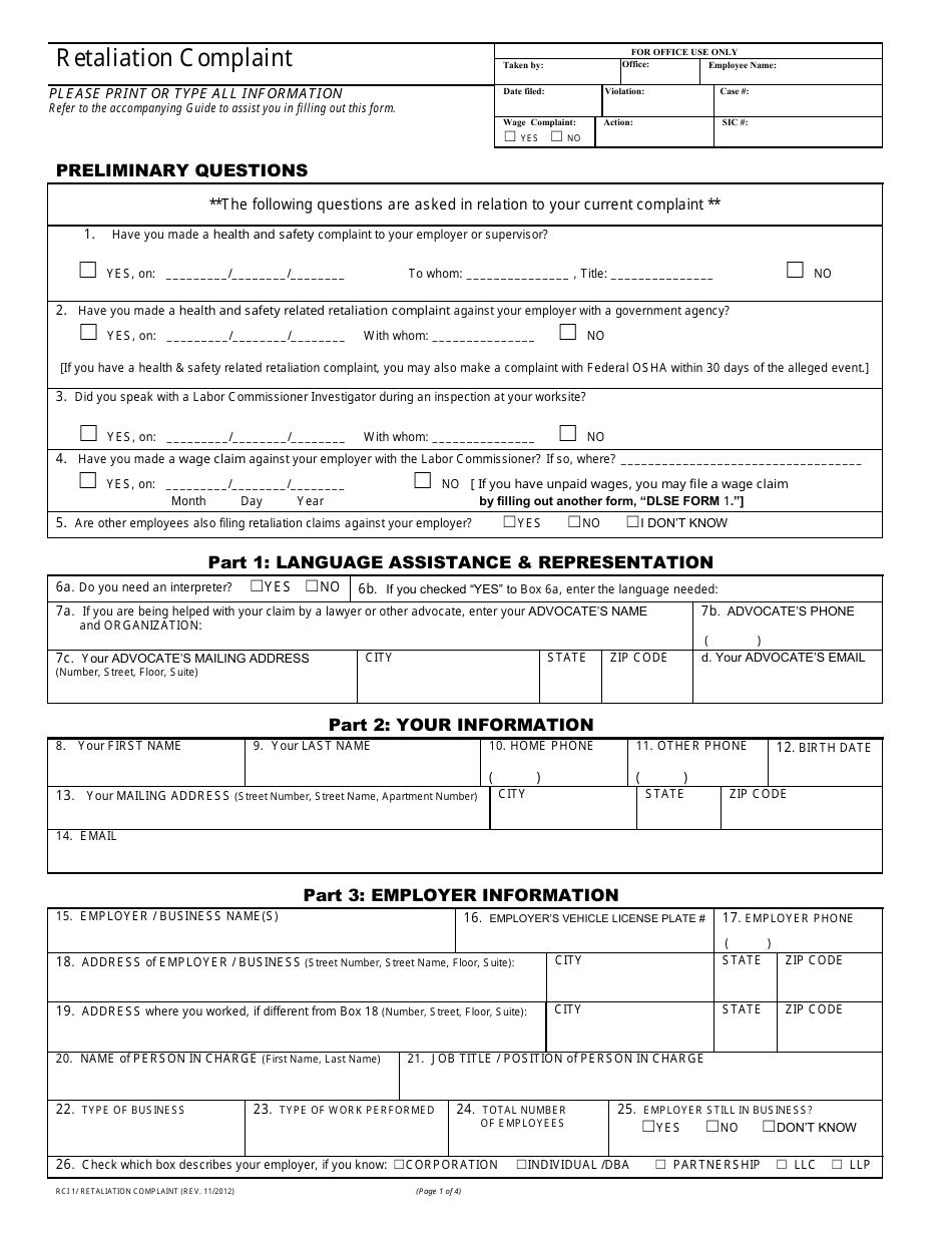 Form Rci1 - Fill Out, Sign Online And Download Fillable Pdf, California 