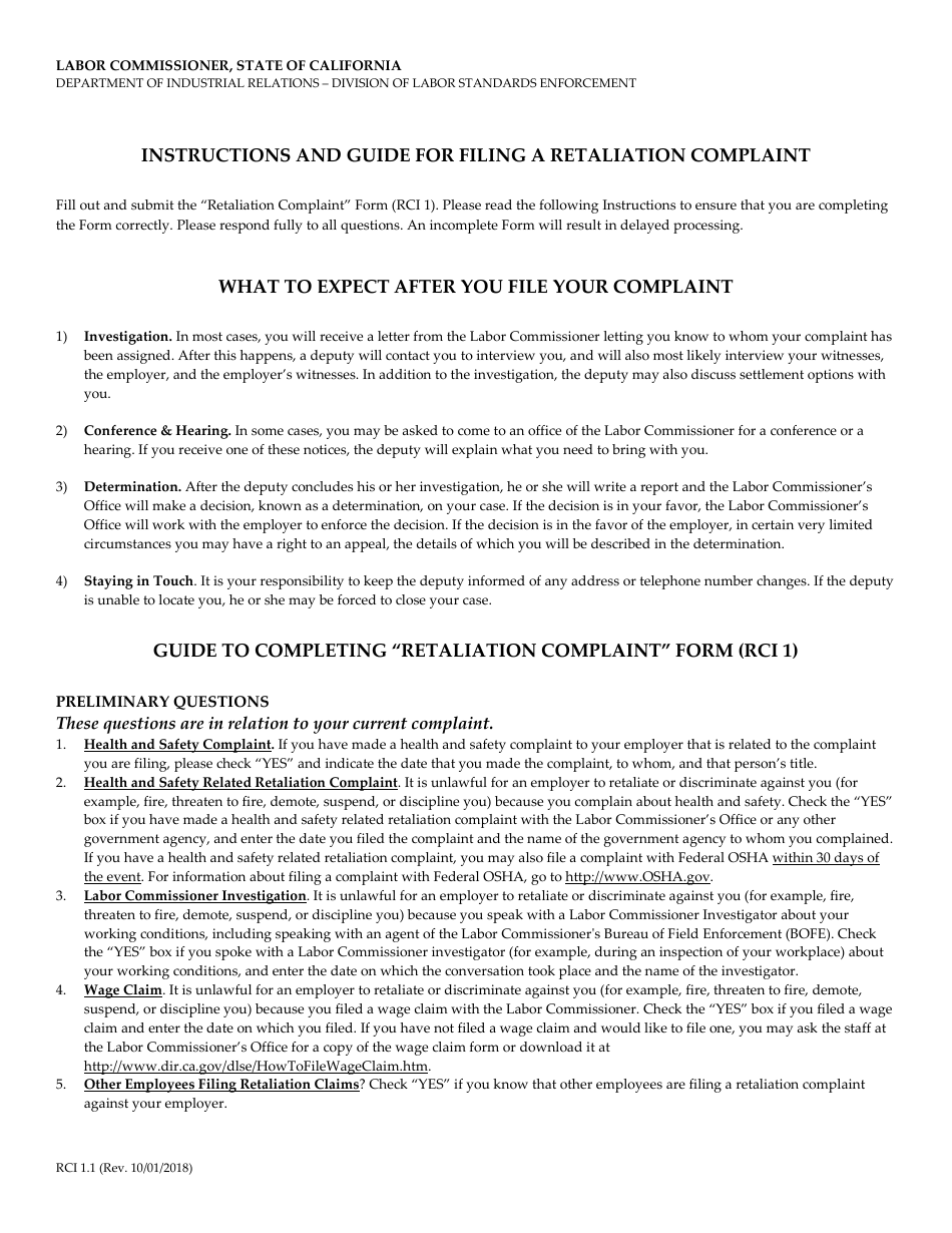 Form RCI1 Retaliation Complaint - California, Page 5