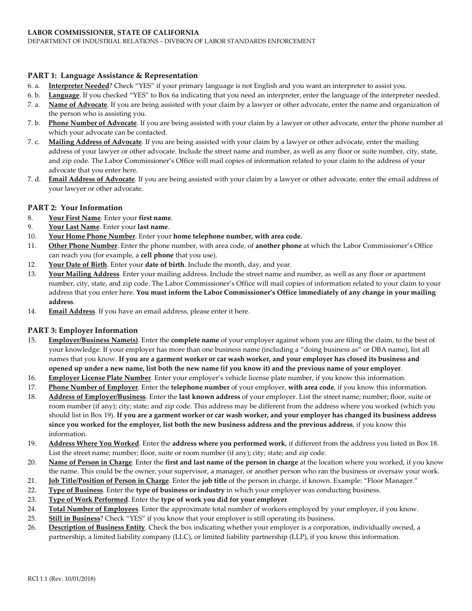 Form RCI1 Retaliation Complaint - California, Page 6
