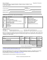 Document preview: Form LIC DE2 License Bureau Appointments Data Extract Order Form - California