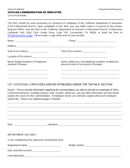 Form EB18-008  Printable Pdf