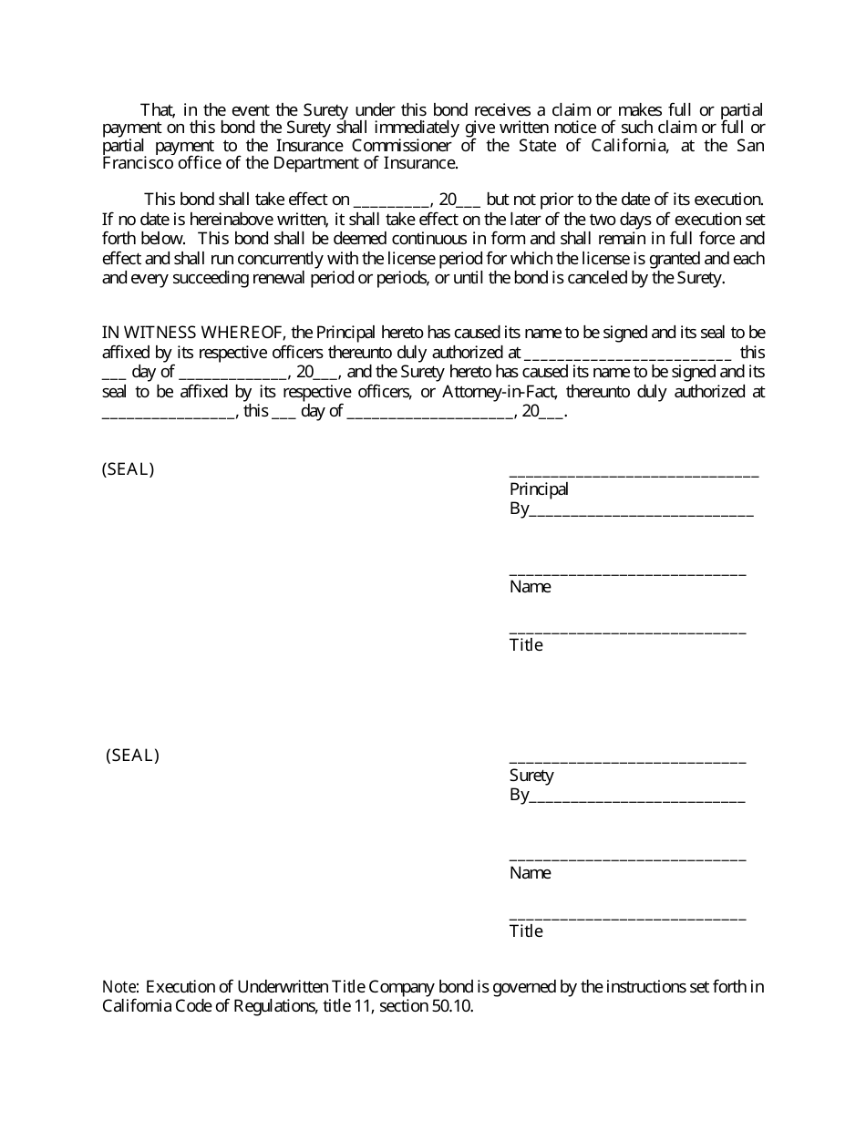 Form 50.24 Bond of Underwritten Title Company - California, Page 3