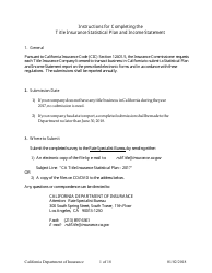 Instructions for &quot;Title Insurance Statistical Plan and Income Statement Form&quot; - California